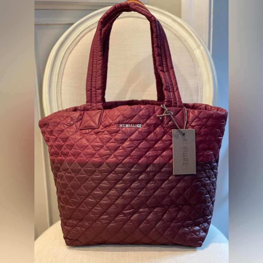 MZ Wallace, Medium Metro Tote, Ruby and Bordeaux Quilted Color Block. NWT.